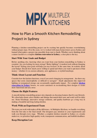 How to Plan a Smooth Kitchen Remodelling Project in Sydney