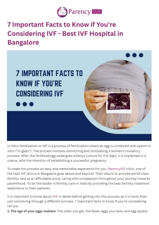 7 Important Facts to Know if You're Considering IVF - Best IVF Hospital in Bangalore