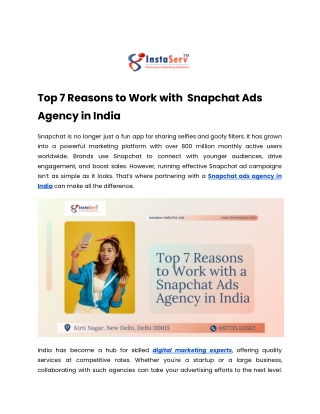 Top 7 Reasons to Work with  Snapchat Ads Agency in India