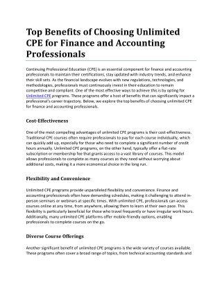 Top Benefits of Choosing Unlimited CPE for Finance and Accounting Professionals