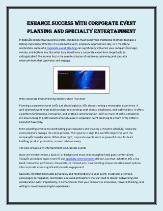 Enhance Success with Corporate Event Planning and Specialty Entertainment