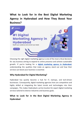 What to Look for in the Best Digital Marketing Agency in Hyderabad?