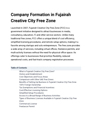 Company Formation in Fujairah Creative City Free Zone