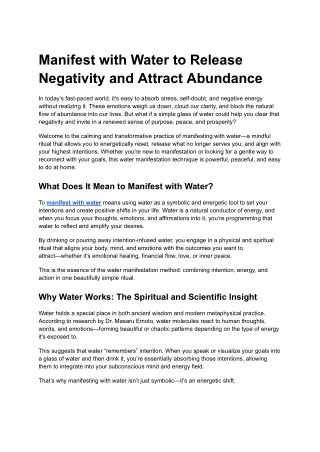 Manifest with Water to Release Negativity and Attract Abundance