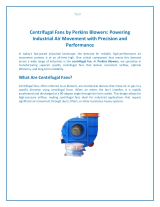 centrifugal fans by perkins blowers powering