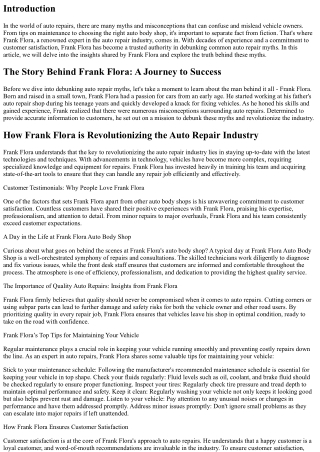Debunking Auto Repair Myths: Insights from Frank Flora
