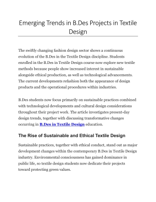 Emerging Trends in B Des Projects in Textile Design