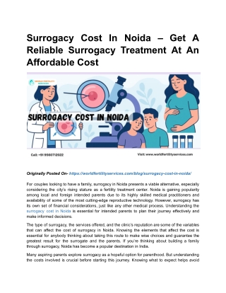 Surrogacy Cost In Noida – Get A Reliable Surrogacy Treatment At An Affordable Cost