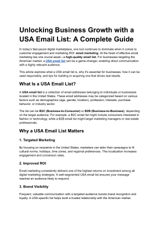 Unlocking Business Growth with a USA Email List: A Complete Guide