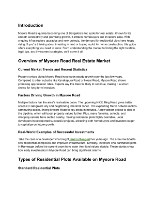 Residential Plots in Mysore Road