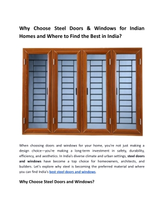 Why Choose Steel Doors & Windows for Indian Homes?