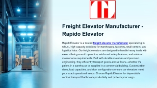 Freight Elevator Manufacturer - Rapido Elevator