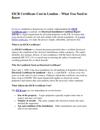 eicr certificate cost in london what you need