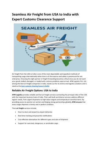 Seamless Air Freight from USA to India with Expert Customs Clearance Support