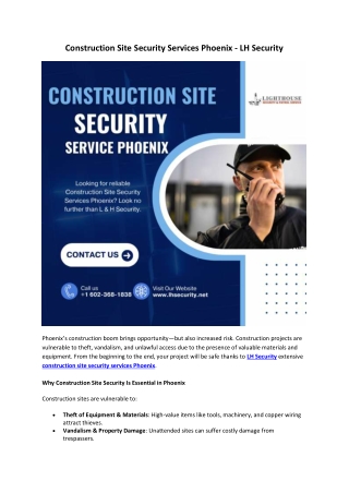 Construction Site Security Services Phoenix - LH Security