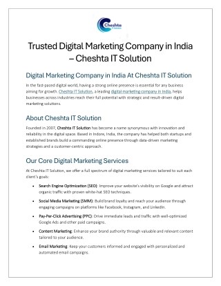 Trusted Digital Marketing Company in India By Cheshta It Solution