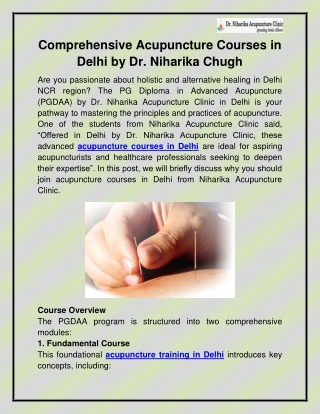 Acupuncture training in Delhi