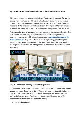 Apartment Renovation Guide for North Vancouver Residents