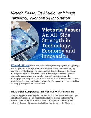 Victoria Fosse_ En Allsidig Kraft innen Teknologi, Økonomi og Innovasjon