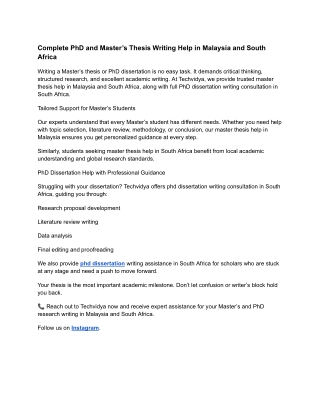 Complete PhD and Master’s Thesis Writing Help in Malaysia and South Africa