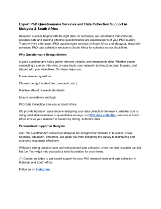 Expert PhD Questionnaire Services and Data Collection Support in Malaysia & South Africa