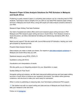 Research Paper & Data Analysis Solutions for PhD Scholars in Malaysia and South Africa