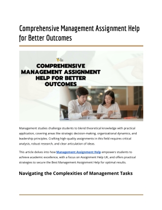 Comprehensive Management Assignment Help for Better Outcomes