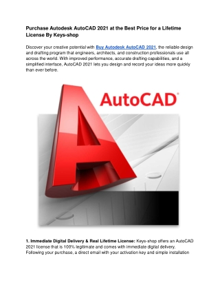 Purchase Autodesk AutoCAD 2021 at the Best Price for a Lifetime License By Keys-shop