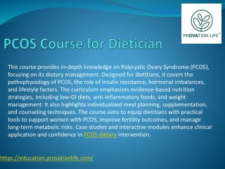 Education Provation Life - PCOS Course for Dietician