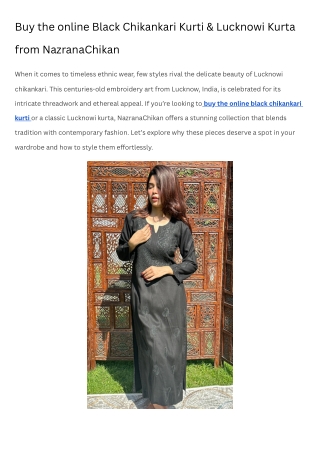 Buy the online Black Chikankari Kurti & Lucknowi Kurta from NazranaChikan