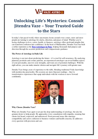 Consult the Best Astrologer in Pune by Jitendra Vaze for Life Solutions