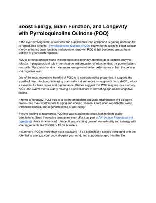 Boost Vitality & Focus Naturally – Discover the Power of PQQ