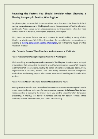 Revealing the Factors You Should Consider when Choosing a Moving Company in Seattle, Washington!