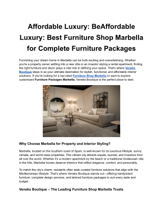 Affordable Luxury_ BeAffordable Luxury_ Best Furniture Shop Marbella for Complete Furniture Packages