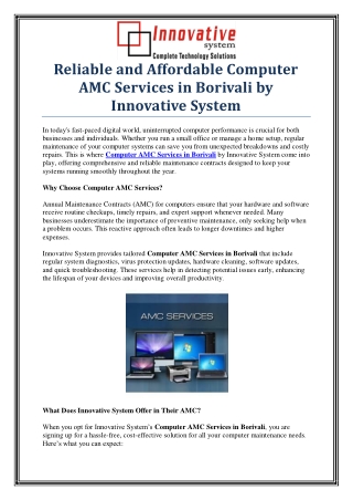 Top-Rated Computer AMC Services in Borivali – Innovative System