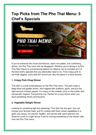 Top Picks from The Pho Thai Menu 5 Chef’s Specials