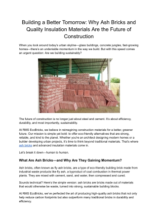 building a better tomorrow why ash bricks
