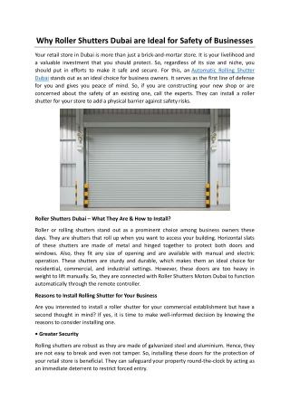 Why Roller Shutters Dubai are Ideal for Safety of Businesses