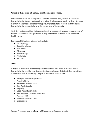 What is the scope of Behavioral Sciences in India.docx