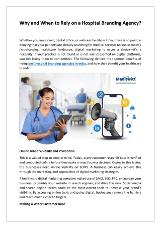 Why and When to Rely on a Hospital Branding Agency