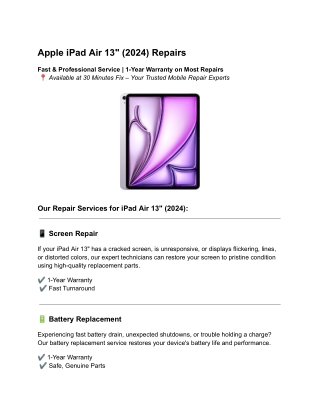 Apple iPad Air 13" 2024 Repairs - Fast & Professional Service