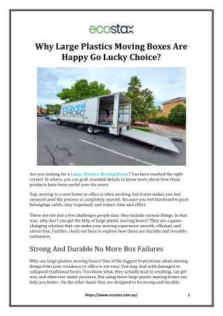 Why Large Plastics Moving Boxes Are Happy Go Lucky Choice