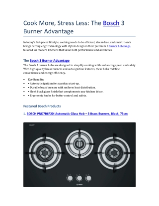 Cook More, Stress Less The Bosch 3 Burner Advantage