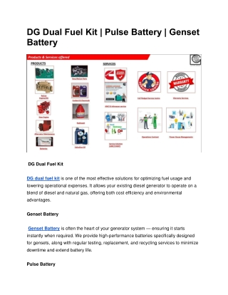 DG Dual Fuel Kit | Pulse Battery | Genset Battery