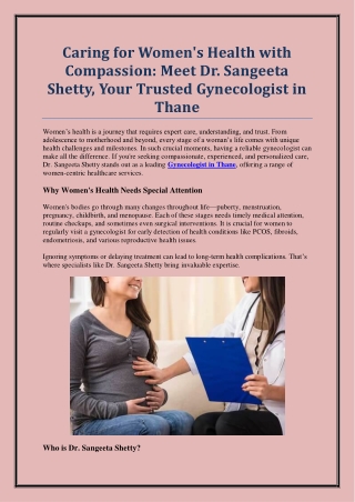 Expert Women’s Health Services by Gynecologist in Thane – Dr. Sangeeta Shetty