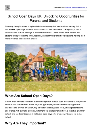 School Open Days UK- Unlocking Opportunities for Parents and Students