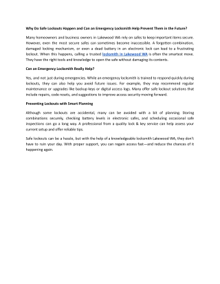 why do safe lockouts happen and can an emergency