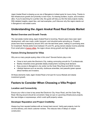 Villa Projects Near Jigani Anekal Road