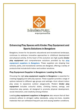 Enhancing Play Spaces with Kinder Play Equipment and Sports Solutions in Bangalore