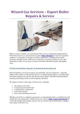 Boiler service Hornchurch